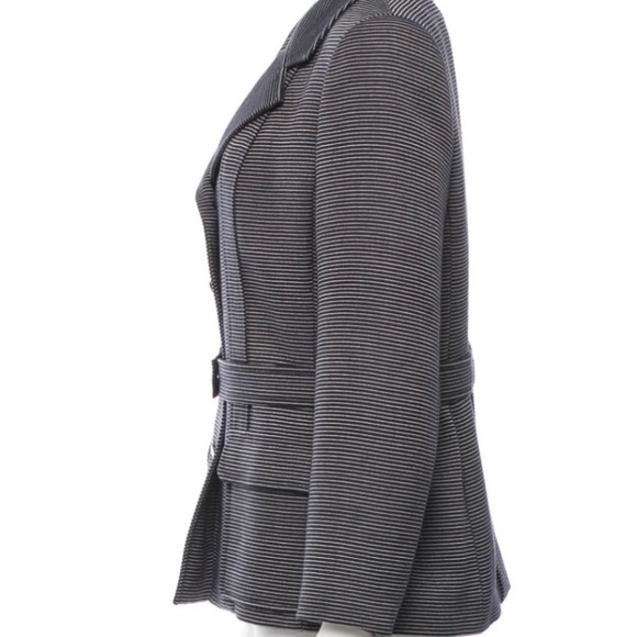 Chanel Wool Silk Jacket w belt 44 Navy stripe Vintage Spring 01 - Picture 2 of 8